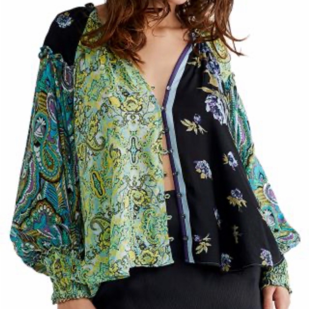 Free People Multicolor Paisley and Floral Blouse